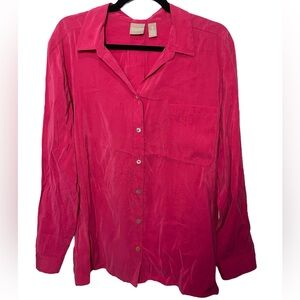 Chicos modal and polyester long sleeve button up pink blouse size 3